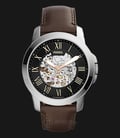 Fossil ME3100 Grant Black Skeleton Dial Brown Leather Strap Watch-0