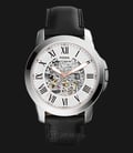 Fossil ME3101 Grant Silver Skeleton Dial Black Leather Strap Watch-0