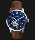 Fossil Townsman ME3110 Men Automatic Open Heart Blue Dial Brown Leather Strap-0