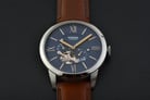 Fossil Townsman ME3110 Men Automatic Open Heart Blue Dial Brown Leather Strap-4