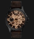 Fossil ME3127 Nate Hand-Wound Mechanical Rosegold Dial Dark Brown Leather-0