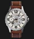 Fossil ME3128 Nate Hand Wound Mechanical Silver Dial Dark Brown Leather-0