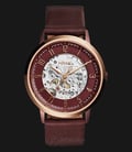 Fossil ME3137 Ladies Vintage Muse Automatic Wine Skeleton Dial Red Leather Strap-0