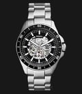 Fossil ME3146 Men Sport 54 Automatic Black Skeleton Dial Stainless Steel Strap-0