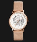 Fossil ME3152 Vintage Muse Automatic Men White Skeleton Dial Rose Gold Case Sand Leather Strap-0