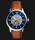 Fossil Townsman ME3154 Automatic Blue Skeleton Dial Light Brown Leather Strap-0