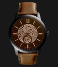 Fossil Townsman ME3155 Automatic Black Skeleton Dial Brown Leather Strap-0