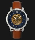 Fossil Neutra ME3160 Automatic Blue Gold Skeleton Dial Brown Leather Strap-0