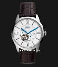 Fossil Townsman ME3167 Automatic White Dial Brown Croco Leather Strap-0