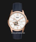 Fossil Townsman ME3171 Men Automatic Open Heart White Dial Blue Navy Leather Strap-0