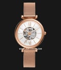 Fossil Carlie Mini ME3188 Automatic Ladies White Mother Of Pearl Dial Rose Gold Steel Mesh Strap-0