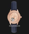 Fossil Stella ME3212 Ladies Automatic Open Heart Rose Gold Dial Blue Leather Strap-0