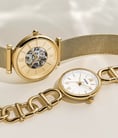Fossil Carlie ME3250 Automatic Ladies Semi Skeleton Dial Gold Mesh Strap-4