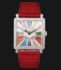 Franck Muller 6002 M B QZ COL DRM R D 1R Master Square Steel Diamond Colordream Red Leather Strap-0
