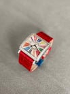 Franck Muller 6002 M B QZ COL DRM R D 1R Master Square Steel Diamond Colordream Red Leather Strap-2