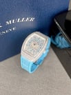 Franck Muller Vanguard V32 QZD AC BL Steel Diamond Light Blue White Dial Blue Leather Strap-2