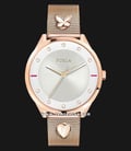 Furla Pin Crystal R4253102525 Ladies Silver Dial Rose Gold Stainless Steel Strap-0