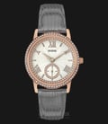 Guess U0642L3 Women White Dial Rose Gold Stainless Steel Case Gray Leather Strap-0