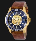 INVICTA Specialty 17260 Blue Semi Skeleton Dial Brown Leather Strap-0