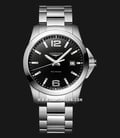 Longines Conquest L37594586 Black Lacquered Polished Dial Stainless Steel Strap-0