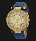 Michael Kors MK2280 Parker Chronograph Gold Dial Navy Leather Strap Watch-0