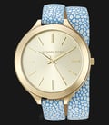 Michael Kors MK2478 Slim Runaway Gold Dial Blue Leather Strap Watch-0