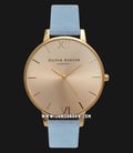 Olivia Burton OB16BD111 Sunray Dial Chalk Ladies Gold Sunray Dial Blue Suede Leather Strap-0
