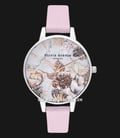 Olivia Burton Floral OB16CS21 Marble Florals Multicolor Dial Pearlescent Pink Leather Strap-0
