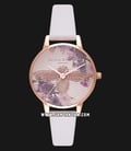 Olivia Burton Bee OB16EM06 Embroidered London Ladies Multicolor Dial Off White Leather Strap-0