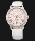Orient FET0Y003Z Automatic Crystal Bezel Pink dial White Leather Strap-0