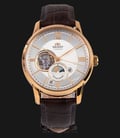 Orient RA-AS0003S Automatic Men Sun & Moon Open Heart Silver Dial Brown Leather Strap-0