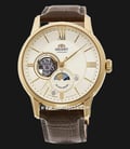 Orient RA-AS0010S Automatic Sun & Moon Beige Open Heart Dial Brown Leather Strap-0