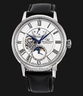 Orient Star RE-AY0106S Mechanical M45 Watch Men Silver Moon Phase Dial Black Leather Strap-0