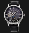 Orient Star RE-AY0107N Mechanical M45 Watch Men Black Moon Phase Dial Black Leather Strap-0