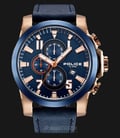 Police multi-function timing three eyes trend PL.15340JSRBL/03 Men Blue Dial Blue Leather Watch-0