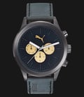 PUMA PU104281001 Men Chronograph Black Dial Stainless Steel Case Leather Strap-0