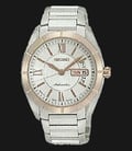 Seiko Automatic SRP178J Day and Date Silver Dial Rose Gold Bezel Stainless Steel-0