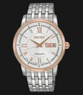 Seiko Automatic SRP260J Day and Date Silver Dial Gold Bezel Stainless Steel-0