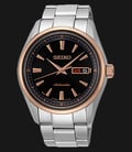 Seiko SRP534J Automatic Day Date Black Dial Rose Gold Bezel Stainless Steel-0