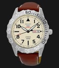 Seiko 5 Automatic SRP757K1 Beige Dial Stainless Steel Case Brown Leather Strap-0