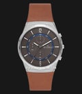 Skagen Melbye SKW6805 Chronograph Men Grey Charcoal Dial Brown Leather Strap-0