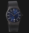 Skagen T233XLTMN Slimline Blue Dial Black Stainless Steel Bracelet Watch-0