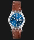 Swatch Originals GE709 Windy Dune Blue Dial Brown Leather Strap-0