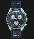 Swatch X Omega Bioceramic Moonswatch SO33G100 Speedmaster Blue Dial Blue Velcro Strap-0