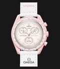 Swatch X Omega Bioceramic Moonswatch SO33P100 Speedmaster Light Pink Dial White Velcro Strap-0