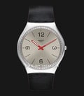 Swatch Skinmetal SS07S104 Men Silver Colored Sun Brushed Dial Black Leather Strap-0