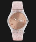 Swatch SUOK703 Pink Glistar Rose Gold Dial Semi Transparent Pink Glitter Silicone Strap-0