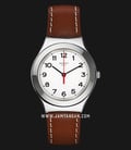 Swatch YGS131 Strictly Ladies Silver Dial Brown Leather Strap-0