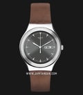 Swatch YGS778 Pain D-Epices Ladies Dark Grey Dial Brown Leather Strap-0