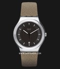 Swatch YWS448 Masterclass Men Black Dial Taupe Leather Strap-0